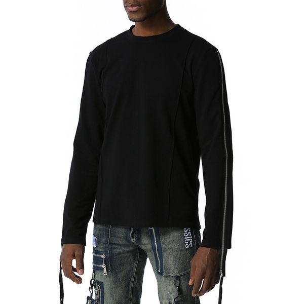 

men's round neck long zipper hip-hop casual fashion sweatshirt streetwear black white eu size loose style men hoodies kg-293