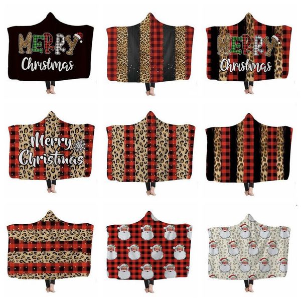 

kids hooded blankets 3d leapard printed cape santa clause xams blanket sea shippingwashable warm bed velet fleece throw blanket lsk2066