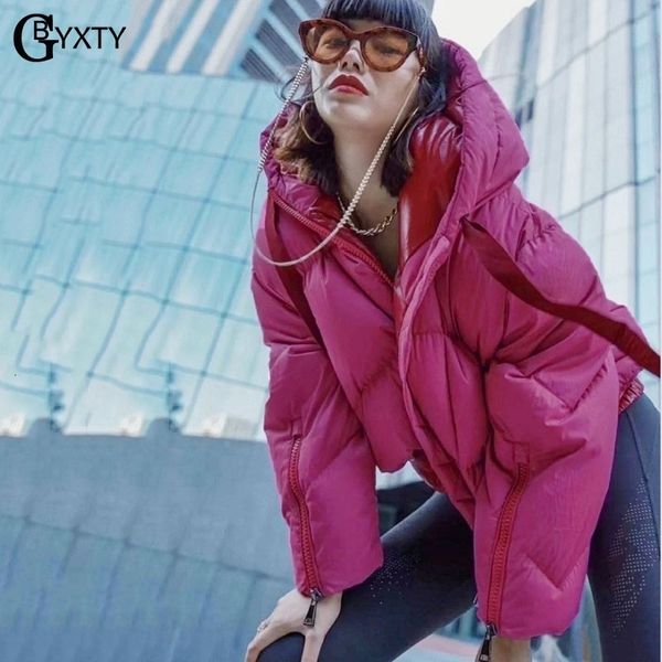 

jacket gbyxty loose oversized cropped puffer womens fashion winter short down jacket brand hooded feather coat outerwear za2250, Black
