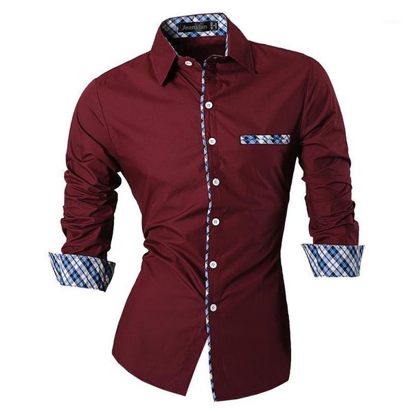 

jeansian men's casual dress shirts fashion desinger stylish long sleeve slim fit z020 winered1, White;black