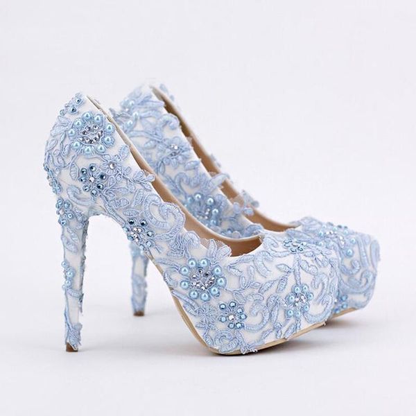 

handmade blue lace prom shoes rhinestone bridal dress shoes platform formal 5.5 inches comfortable wedding party pumps, Black