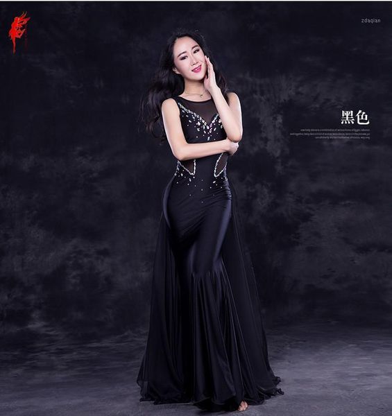 

stage wear luxury belly dance clothes mesh stones dress girls clothing performance m,l1, Black;red