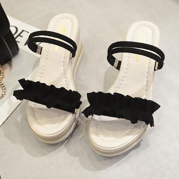 

2021 rome platform slippers women sandals female summer shoes wedge shoe woman sandal fashion open toe high heel pantuflas mujer, Black