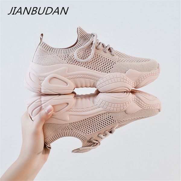 

jianbudan summer women's sneakers big size breathable mesh casual shoes women's platform wedge vulcanized shoes knitting shoes 201, Black