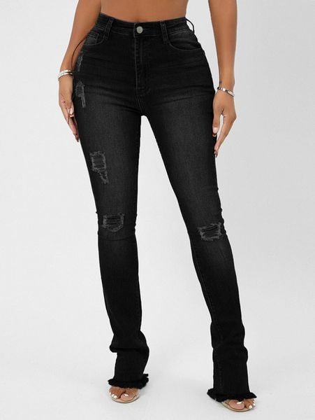 

sxy ripped raw hem skinny jeans 67ta#, Blue