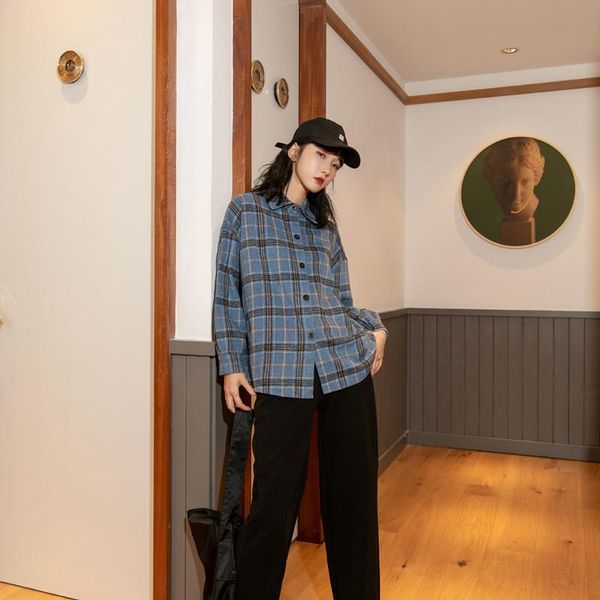 

women's blouses & shirts coigarsam vintage plaid shirt womens spring loose women blue 8948, White