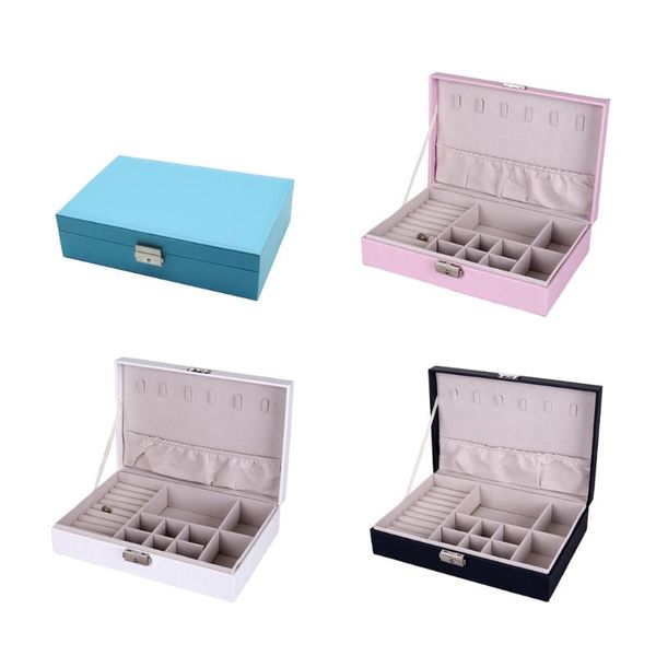 

jewelry box organizer display storage leather box for necklace w/ lock, Pink;blue