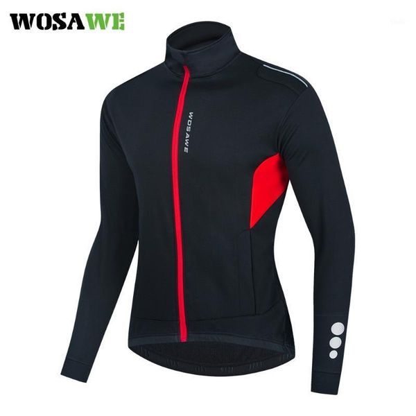 

wosawe new cycling clothing winter thermal fleece windproof reflective cycling long sleeve jersey men casual sportswear1, Black;red