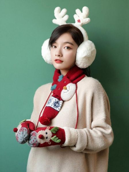 

five fingers gloves winter women' with fleece warm elk neck for chrismas design pattern, Blue;gray