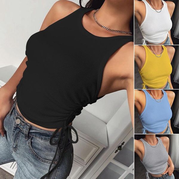

the new slim short side pleated small vest slim vest casual knitted top, White