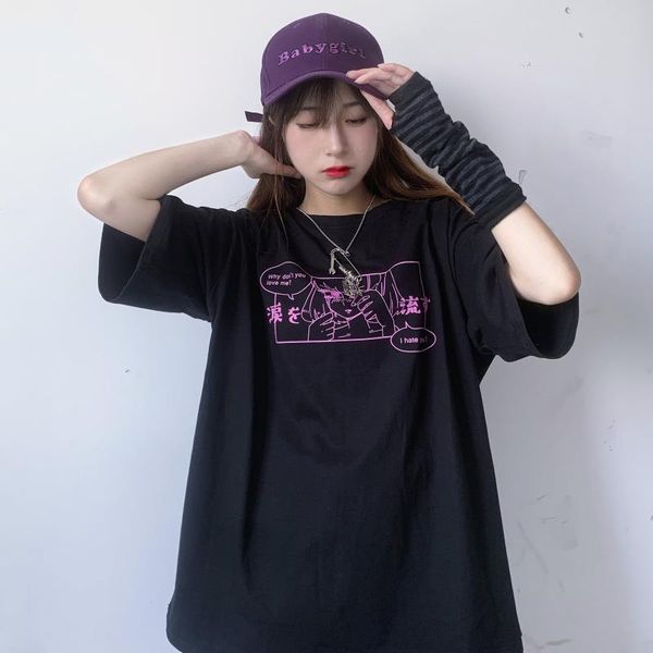 

summer harajuku japanese kawaii anime cartoon print chic oversized o-neck casual cute cotton fashion ulzzang women t-shirt, White