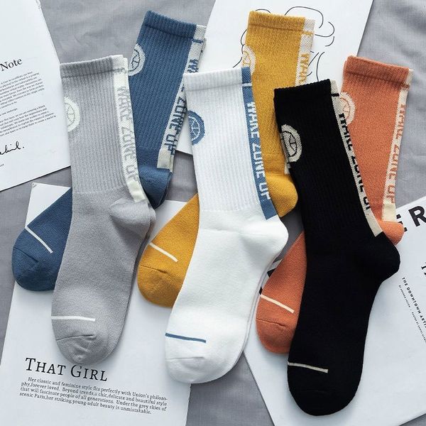 

usa cool skateboard mens socks 100% cotton knee athletic letter hip hop socks 6 color wholesale, Black