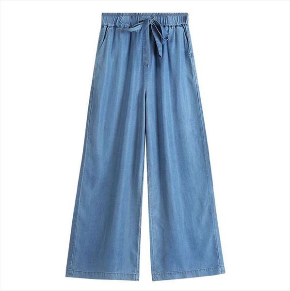 

2021 thin wide leg pants vintage high waist jeans womens full length pants cowboy plus size  5xl 6xl 7xl denim trousers, Blue