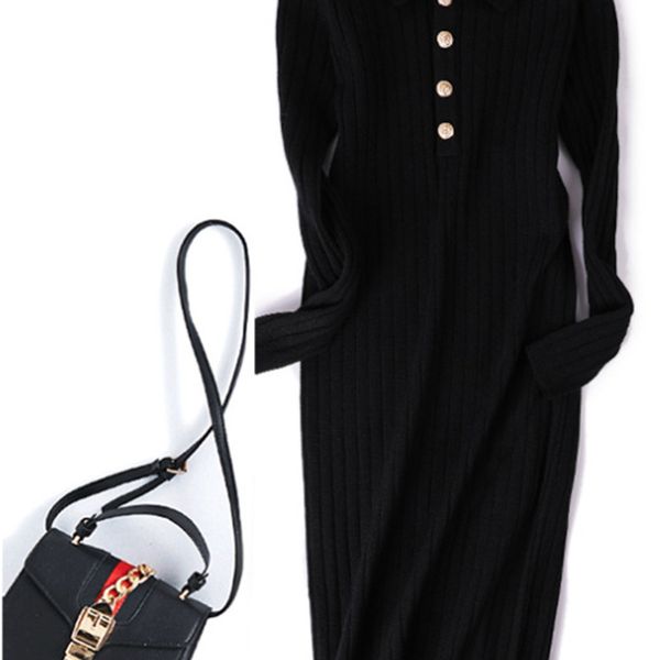 

2021 new lapel, knitted or crocheted, sheer fine mid-section skirt long european and fall v1ra, White;black