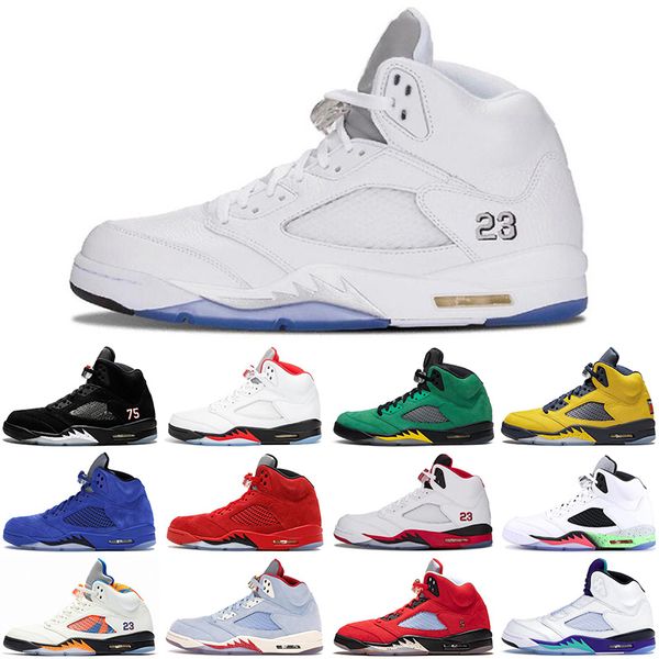

new jumpman 5 5s men basketball shoes fire red suede black pro star white cement mens trainers sports sneakers size 7-13