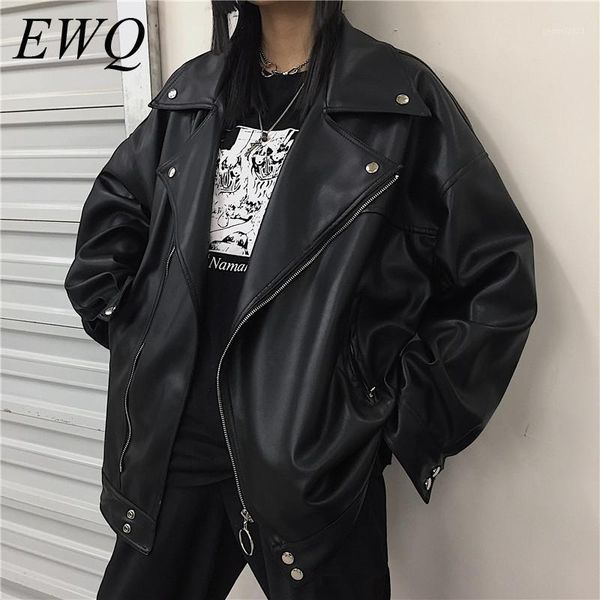 

men's fur & faux ewq / men's wear 2021 spring fashion streetwear black pu leather oversize jacket loose zipper korean hip hop coat