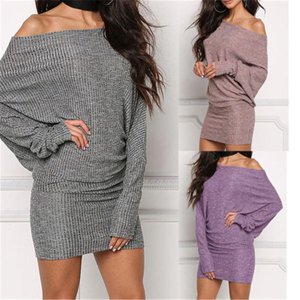 

ladies slash neck pencil skirt fashion trend slim waist batwing sleeve short dress designer female autumn new casual high waist skinny dress, Black;gray