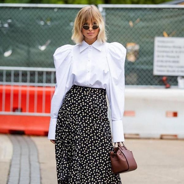 

white puff long sleeve blouse women shirts office lady shirt work wear turn down collar womens fashion blouses female new1