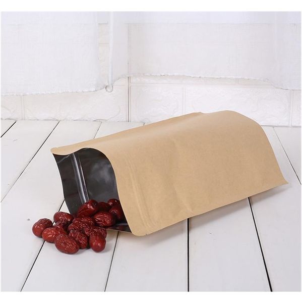 

500pcs zipper brown kraft aluminizing pouch,stand up kraft paper aluminium foil bag resealable zip lock grip seal sqcefo wphome