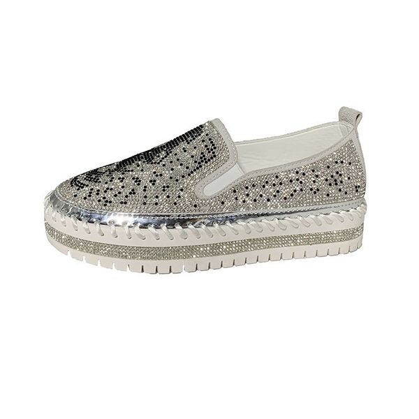 

2021 новая женская мода strass flatshos fald круглый носок женщина теннисная платформа роскошный хрустальный слайд в лодочную обувь 3a94, Black