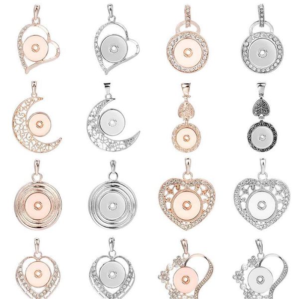 

new snap jewelry pendant silver color rose gold rhinestone snap button necklace 18mm snap pendant necklace for women diy bbyupr