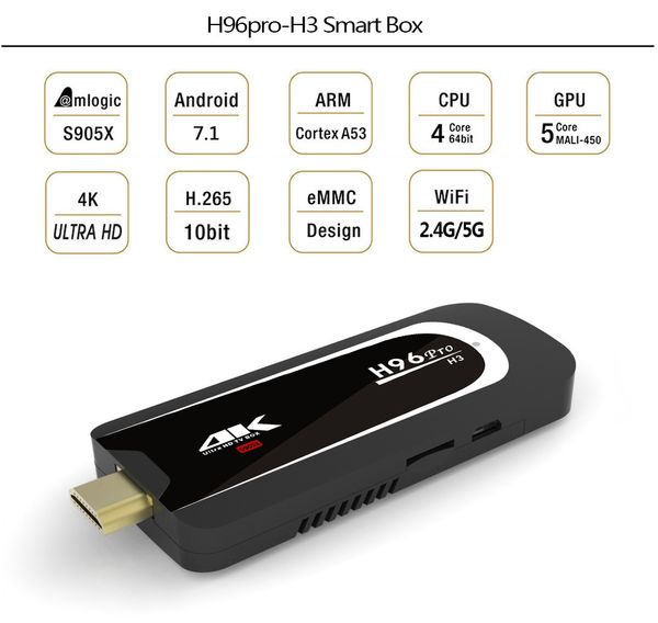 

h96 pro h3 2g 16g android 7.1 tv box tv dongle amlogic s905x quad core 2.4g 5g wifi mini pc bt 4.0 4k hd smart tv stick