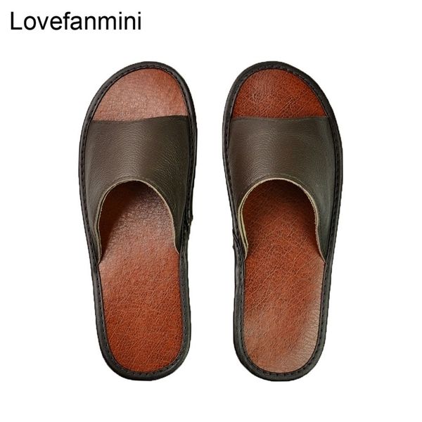 

genuine cow leather slippers couple indoor non-slip men women home fashion casual single shoes pvc soft soles spring summer 515 y200107, Black