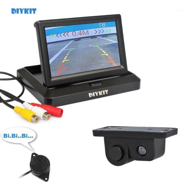 

diykit 5 inch foldable car monitor rear view monitor video parking radar sensor 2 in 1 car camera parking system1