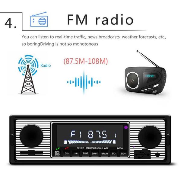 

auto car radio us vintage car bluetooth radio mp3 player stereo usb/aux classic stereo audio fm automobiles electric