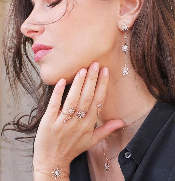 

ослепительную искрительную звезду northstar starburst charm handling drop серьги cz женщины мода длинные ювелирные изделия, Silver