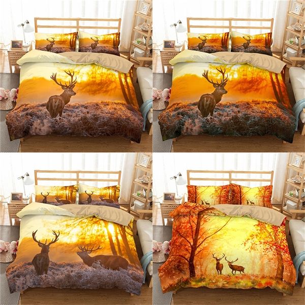 BONIU 3D Deer Pattern Pattern Bedclothes Conjunto com Pillowcase Duvet Capa de Animais Impressão Animal Colchas para Luxo Home Têxteis 201021