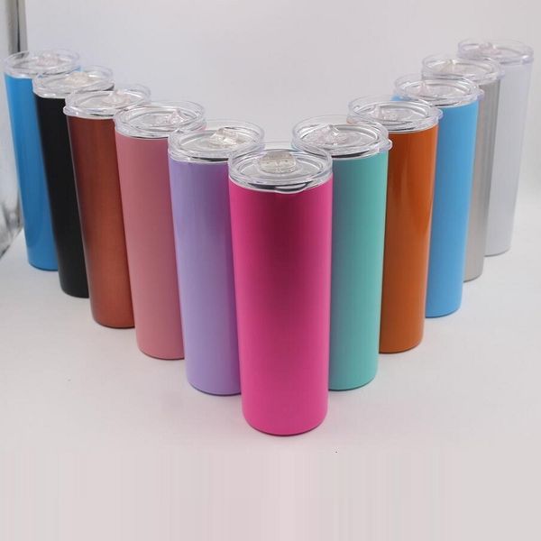 

20oz stainless steel glasses skinny tumbler vacuum insulated straight cup beer coffee mugs with straws travel cups