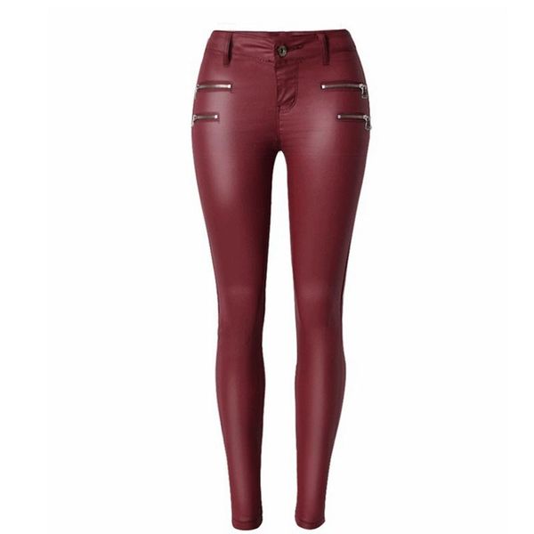 

plus size pu leather pants women hip push up wine red female stretch leggings jegging casual skinny pencil pants, Black;white