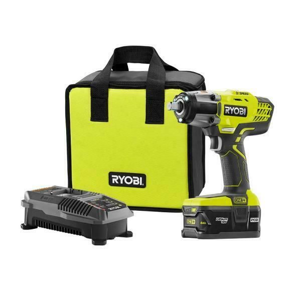 

ryobi impact wrench kit 18-volt 1/2 in. led light brushed motor cordless 3-speed