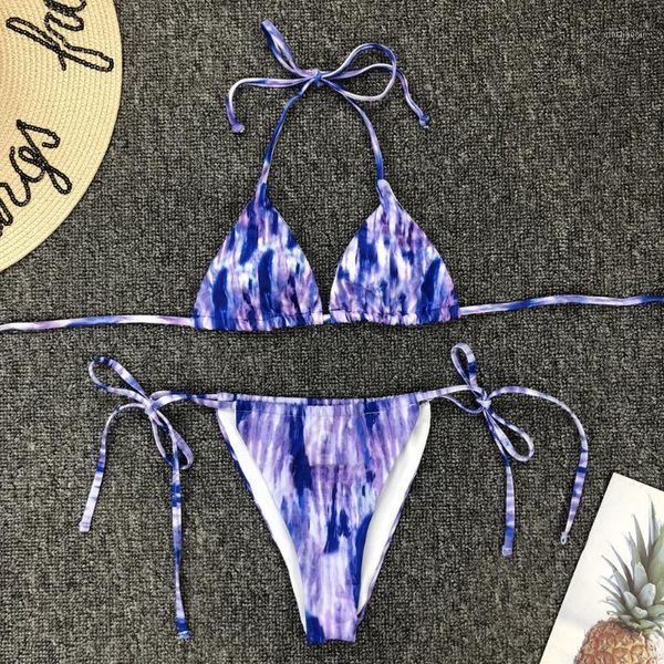 

swimsuit for women 2020 women tie-dyed halter push up padded bra bandage bikini set suits swim wear two piece swimsuit 515#31