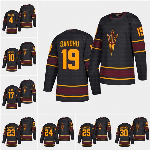 

19 jordan sandhu arizona state sun devil 2020-21 college hockey jersey demetrios koumontzis joshua maniscalco jarrod gourley tyler busch, Black