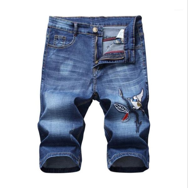 

men summer blue denim shorts good quality men stretch jean shorts slim casual short jeans embroidery mens jeans1