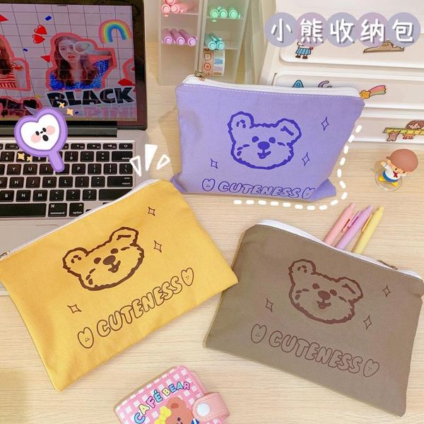 

new fashion korea bear cosmetic bag for women travel clutch phone storage makeup organizer girl cute toiletry wash kit bag pouch