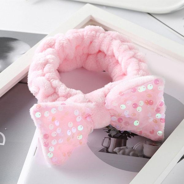 

plush bow cross headbands coral fleece headband elastic hair bands wash face makeup headwrap turban bow sequin hair accessories q bbyrks