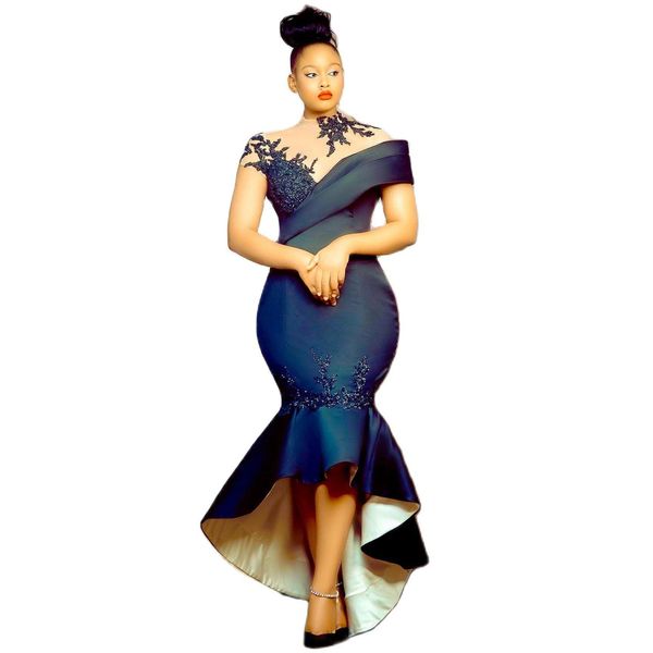 

formal elegant mermaid evening dresses plus size appliques lace women prom party gowns custom made, Black