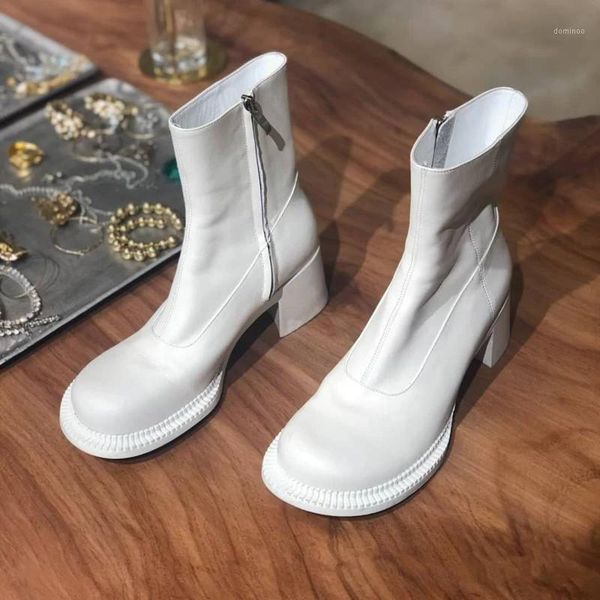 

womens ankle boots brand designer high heel boots women roundtoe high heels motorcycle pu leather england women1, Black