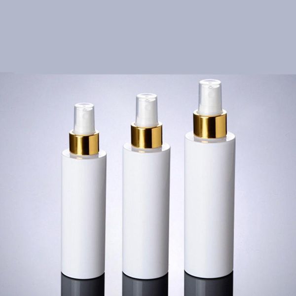

100ml plastic spray bottle for alcohol with fine gold sprayer cylinder bottle, white with fine mist sprayer and over cap