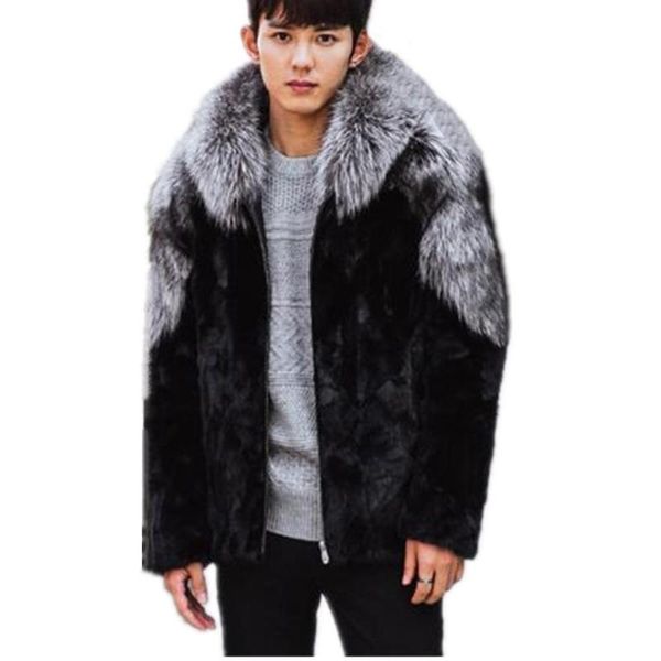 

men's fur & faux luxury 6xl size winter men coat with hooded warm thick jacket long sleeve outerwear casual parka, Black