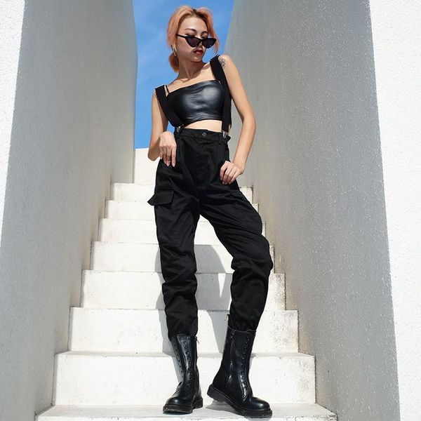 

overalls women black straps long pants plus size street hiphop straight wide leg overalls cotton pant 2019 suspender jumpsuit1, Black;white