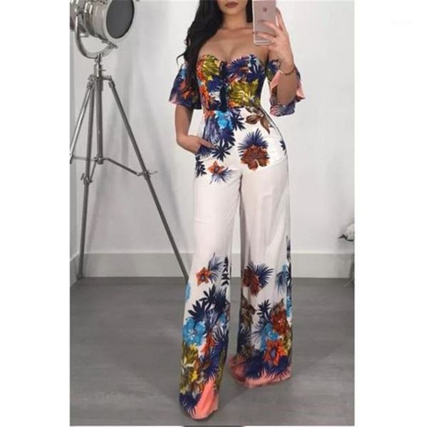 

women ladies clubwear summer boho printed jumpsuits for women1, Black;white