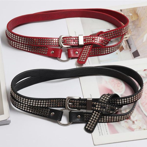 

handmade rivet studded pu waist belts for women vintage black leather punk women buckle belts body strap 914-a121, Black;brown