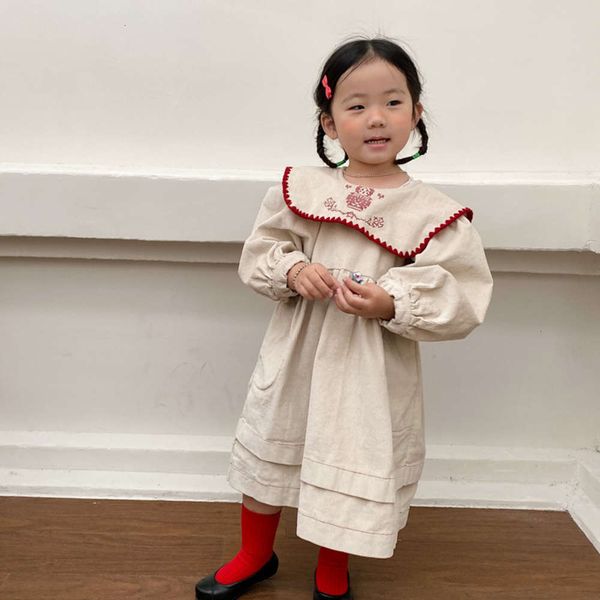 

2021 korean girls corduroy mqd embroidered big lapel drsh998, Red;yellow