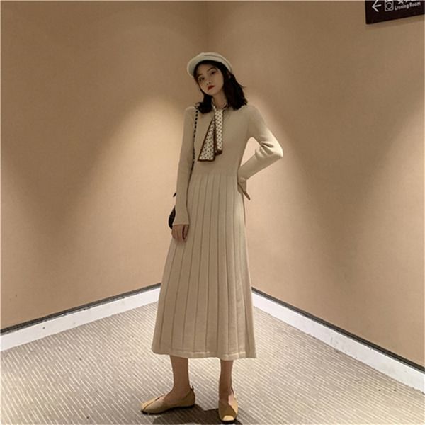 

2021 new slim sweater women o-neck midi party elegant knitted female autumn winter casual long sleeve maxi dress korean 0bd6, Black;gray