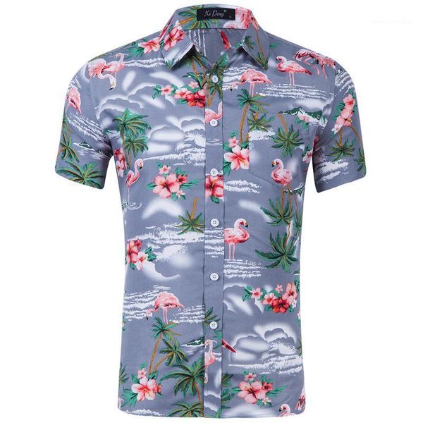 

men's casual shirts summer hawaiian short sleeve shirt men cotton floral printed dress clothes 2021 fashion xxl ou code1, White;black