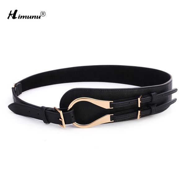 

himunu] brand genuine leather cowskin belts for women alloy buckle embossed leather cummerbunds buckle versatile women's girdle 201120, Black;brown